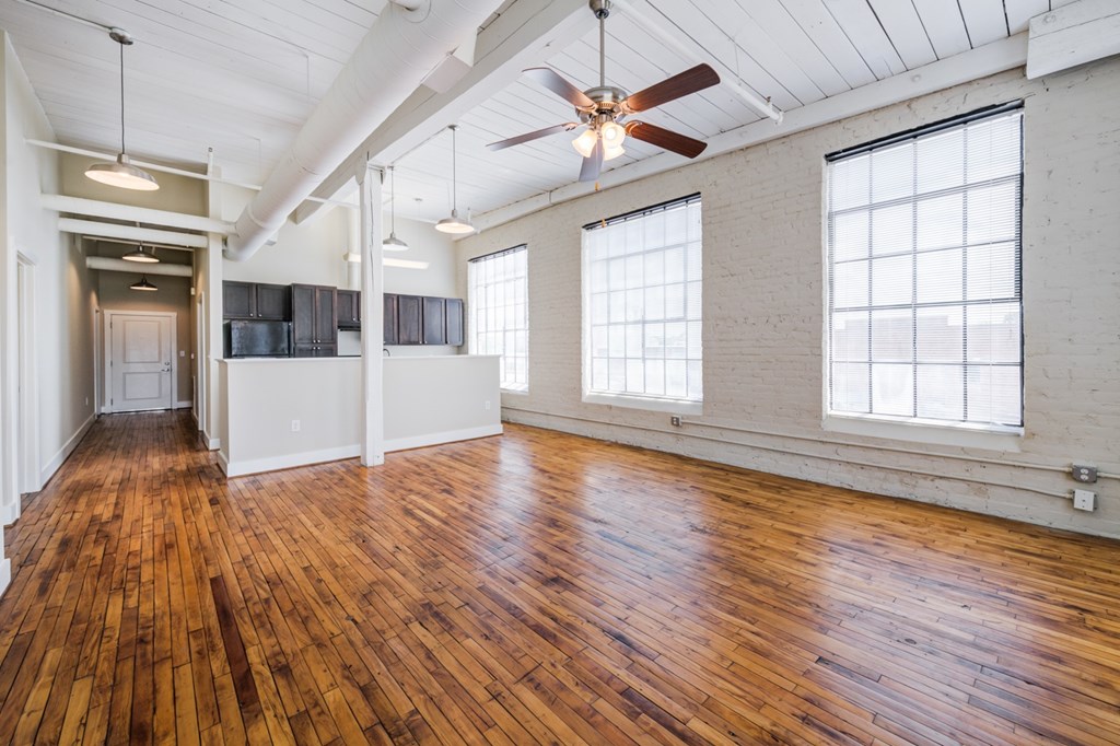 Living room with wooden floors.
