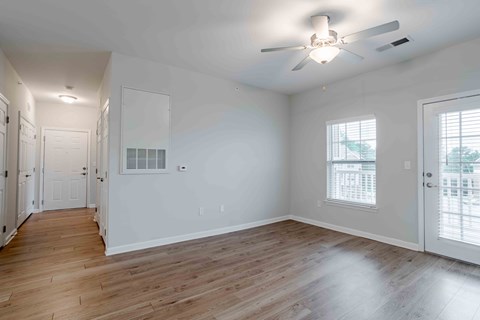Bright Living Room with Ceiling Fan  at The Assembly Apartments, Greenville, SC