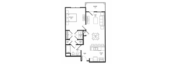 A black and white floor plan of an apartment with a balcony.
