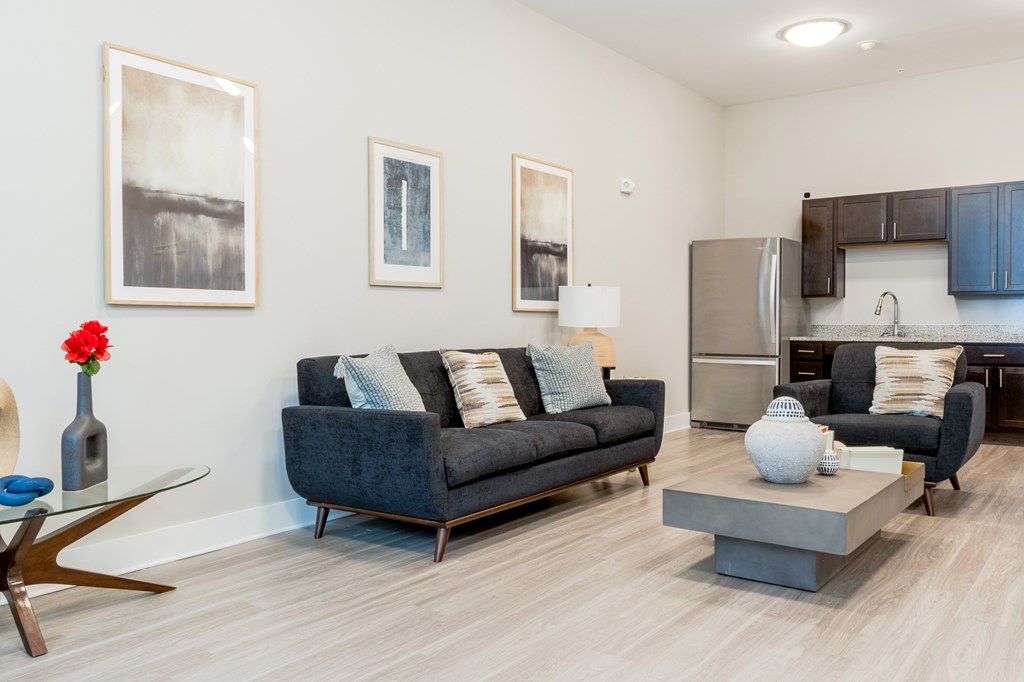 Living room with a grey couch at James Lewis JR, SC