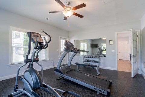 Gym with cardio machines and weights at Westridge, South Carolina, 29617