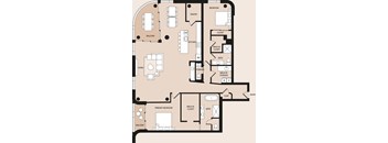 A floor plan of a house with a primary bedroom and a balcony.