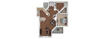 a stylized floor plan with a bedroom and a living room
