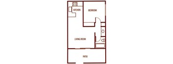 1 bedroom 1 bathroom floor plan at SunVilla Resort Apartments in Mesa, AZ