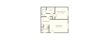1 bedroom 1 bathroom floor plan at Wellington Estates in San Antonio, TX