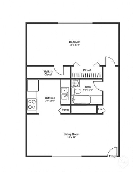 1 bedroom floor plan at University Manor Apartments in Tucson, AZ