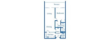 1 bedroom one-a-half bathroom floor plan at The Van Buren Apartments in Tucson, AZ