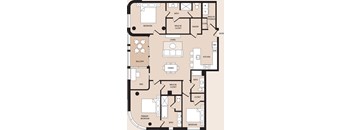 A floor plan of a house with a living room, dining room, kitchen, and multiple bedrooms.
