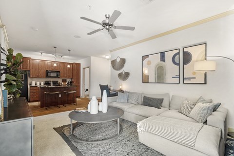 a living room with a couch and a coffee table