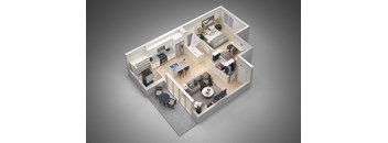 an overhead view of a 3d floor plan of a house
