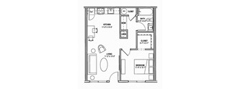 a floor plan of a small house with a bedroom and a living room
