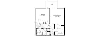 a floor plan of a 1 bedroom floor plan with a bathroom and a living room