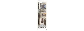 A series of images showing different layouts of a small apartment.