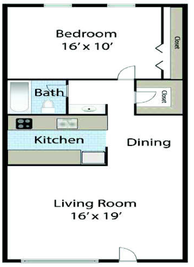 One bedroom floor plan image at Radius Apartments in Phoenix AZ