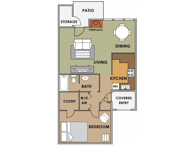 One bedroom floor plan image at Orange Tree Village Apartments in Tucson AZ