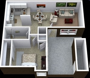 1 bedroom floor plan image at Villas de la Terraza Apartments in Albuquerque NM