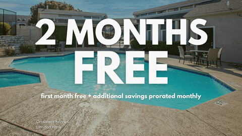 A pool with the text "2 MONTHS FREE" on it.