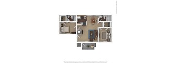 a stylized floor plan with bedrooms and a living room
