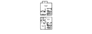 2 bedroom 1-a-half bathroom floor plan at Wellington Estates in San Antonio, TX