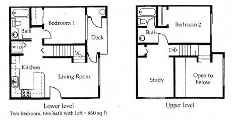 2 bedroom 2 bathroom floor plan at University West Apartments in Flagstaff, AZ