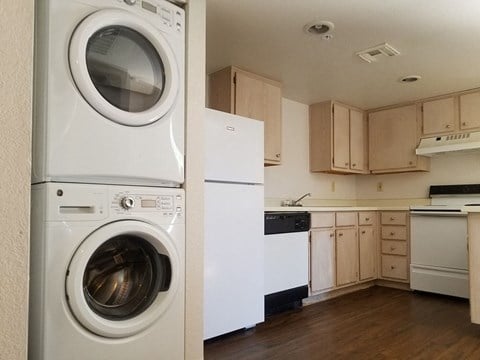 a kitchen with a washing machine and a dishwasher in it