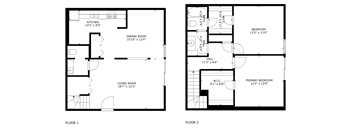 a floor plan of a small house with two bedrooms and a living room