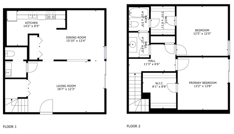 a floor plan of a small house with two bedrooms and a living room