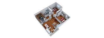 2 bedroom 1 bathroom floor plan image at Nine90 Apartments in Tucson AZ