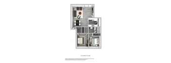 2 bed 1 bath 916 sqft floorplan