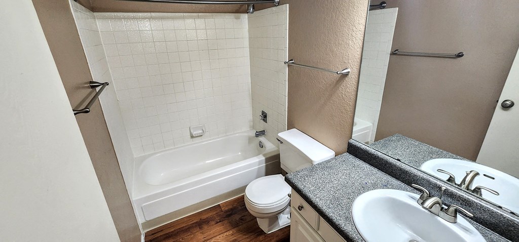 2x2 Downstairs Brown Upgrade Guest Bathroom at Mission Palms Apartment Homes in Tucson AZ