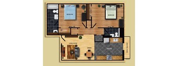 2 bedroom 2 bathroom Floor Plan design at San Simeon Apartments in Tucson AZ