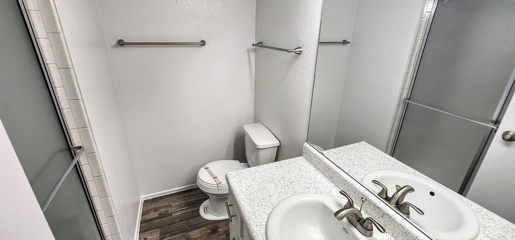 2x2 and a half Bath Bryten Upgrade First Main Bathroom at Mission Palms Apartment Homes in Tucson AZ