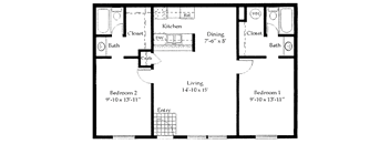 floor plan of the lower level of the house showing the living room and bedrooms