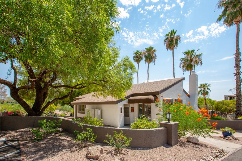A house with a tree in front of it.
