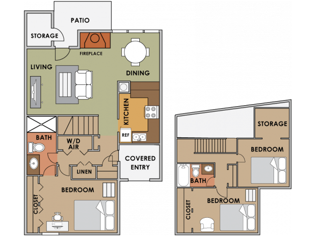 Three bedroom two bathroom floor plan image at Orange Tree Village Apartments in Tucson AZ