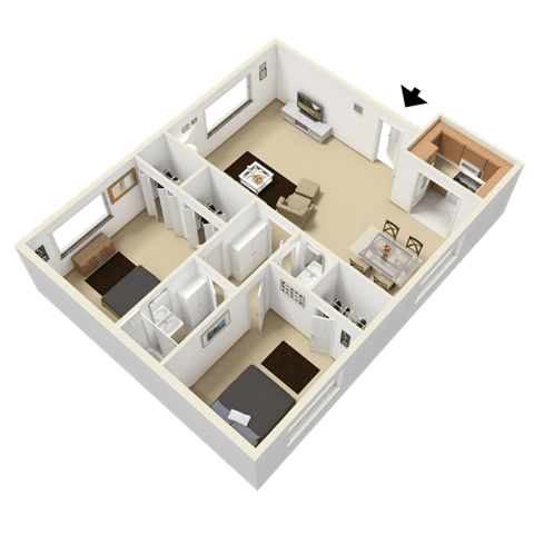 a 3d drawing of a floor plan of a house