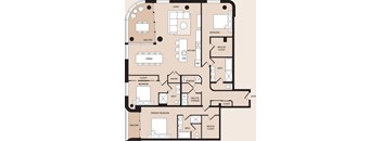 A floor plan of a house with a living room, dining room, kitchen, pantry, and multiple bedrooms.