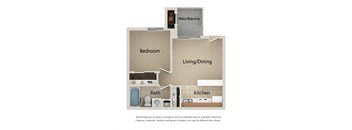 One bedroom floor plan image at Acacia Hills Apartments in Tucson AZ