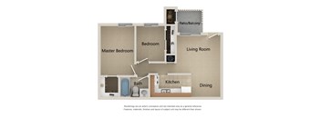 Two bedroom one bathroom floor plan image at Acacia Hills in Tucson AZ