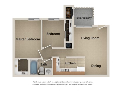 Two bedroom one bathroom floor plan image at Acacia Hills in Tucson AZ