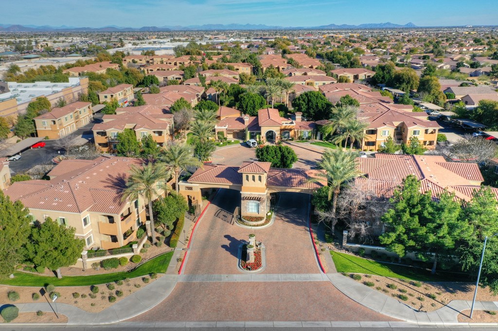 Aerial Entrance of La Borgata in Surprise AZ Feb 2020