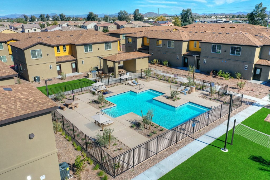Aerial View Of The Pool Area at San Vicente Townhomes in Phoenix AZ