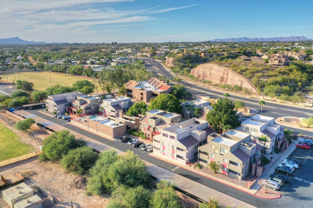 Aerial community view at Nine90 Apartments in Tucson AZ November 2020