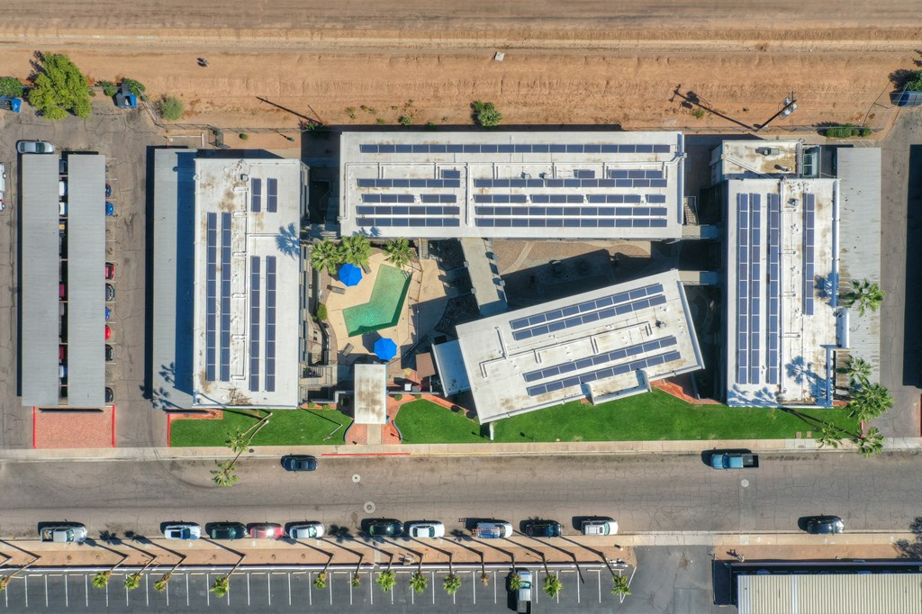 Aerial exterior at Radius Apartments in Phoenix AZ Nov 2020