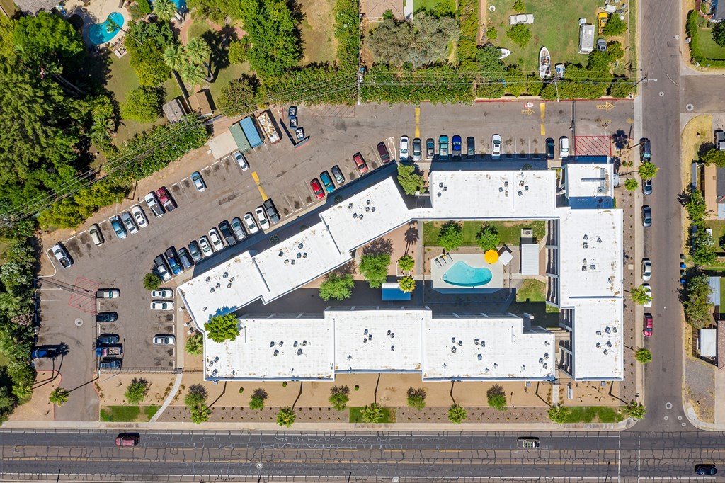 Aerial exterior parking at Arcadia Lofts in Phoenix AZ Nov 2020