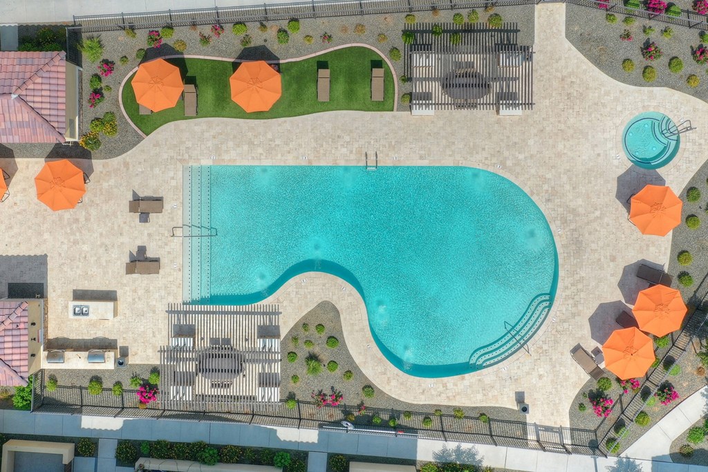 Aerial of Second Pool at Bella Victoria Apartments in Mesa Arizona January 2021