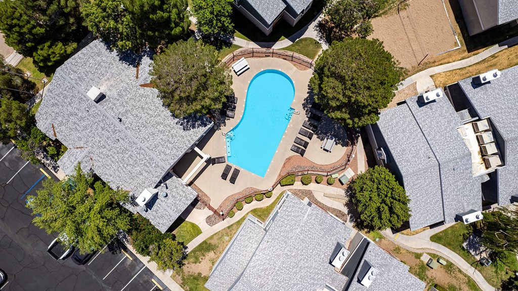 Aerial of pool at Park Place Apartments in Las Cruces New Mexico