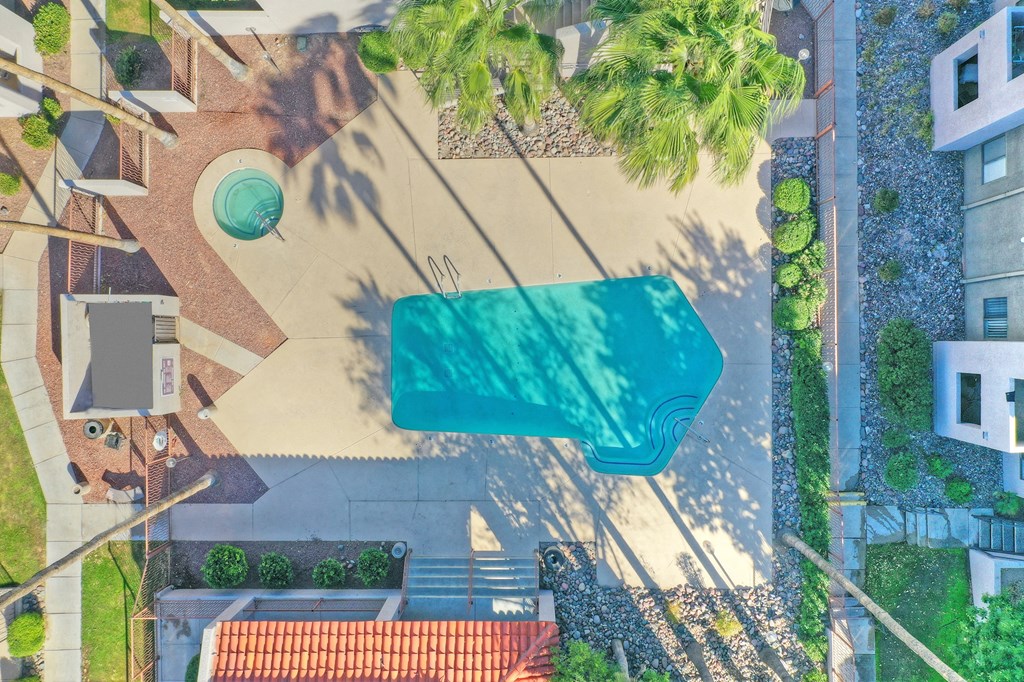 Aerial pool at Ten50 Apartments in Tucson AZ November 2020