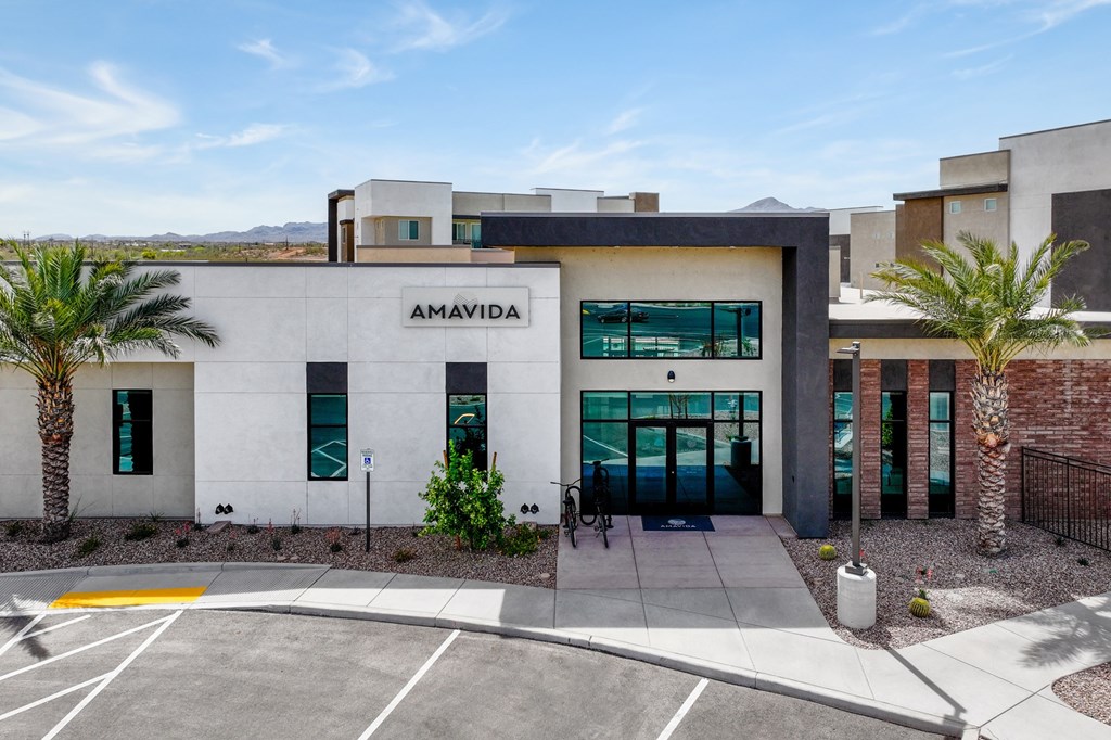 A modern building with the word