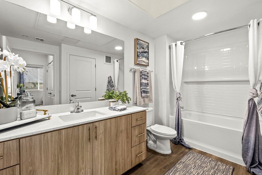 A bathroom with a white toilet, sink, and a mirror.